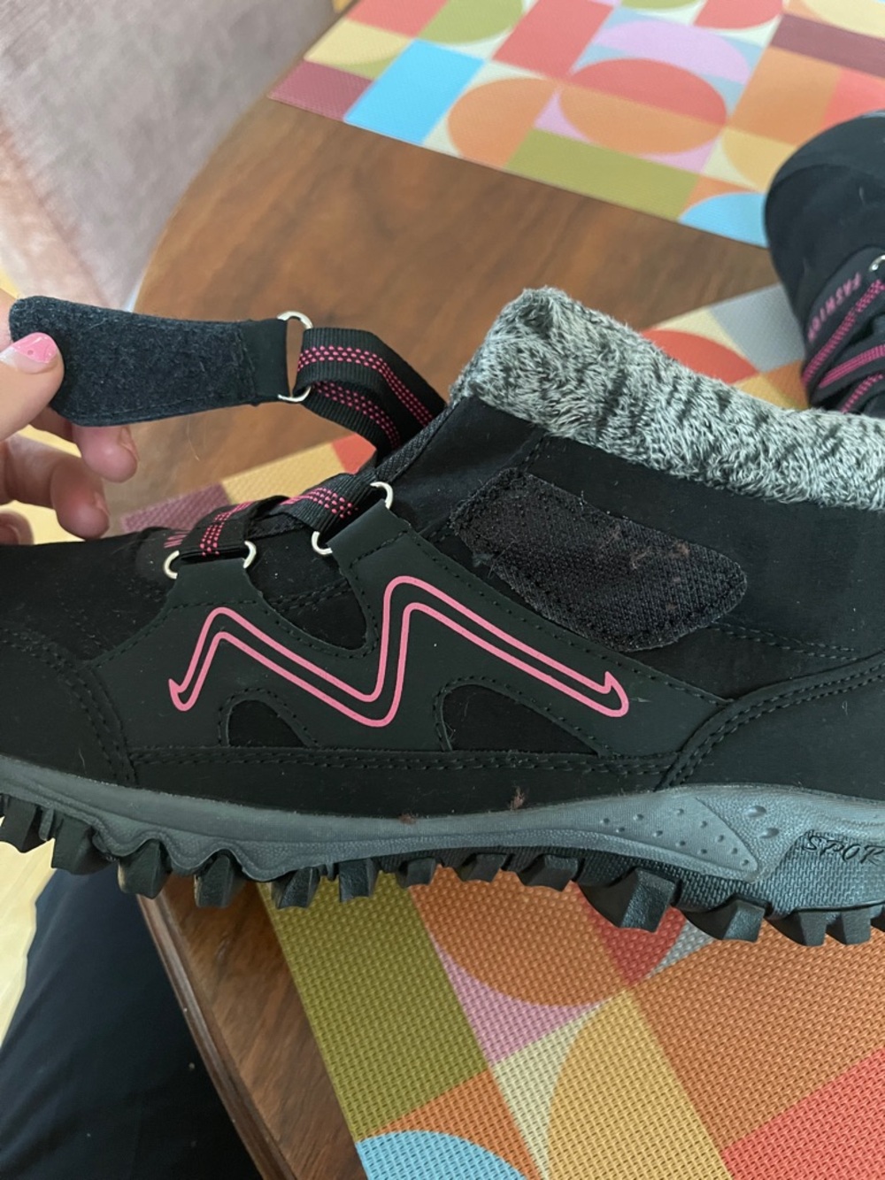Black + Pink Faux-Fur Lace-Up Hiking Boots - Picture 10 of 10